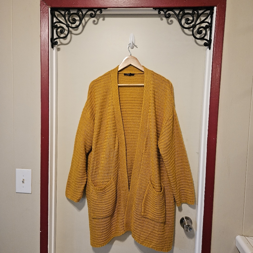 Olivia Sky Mustard Yellow Open-Front Chunky Knit Cardigan
